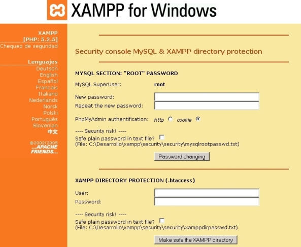 XAMPP - Configurar seguridad